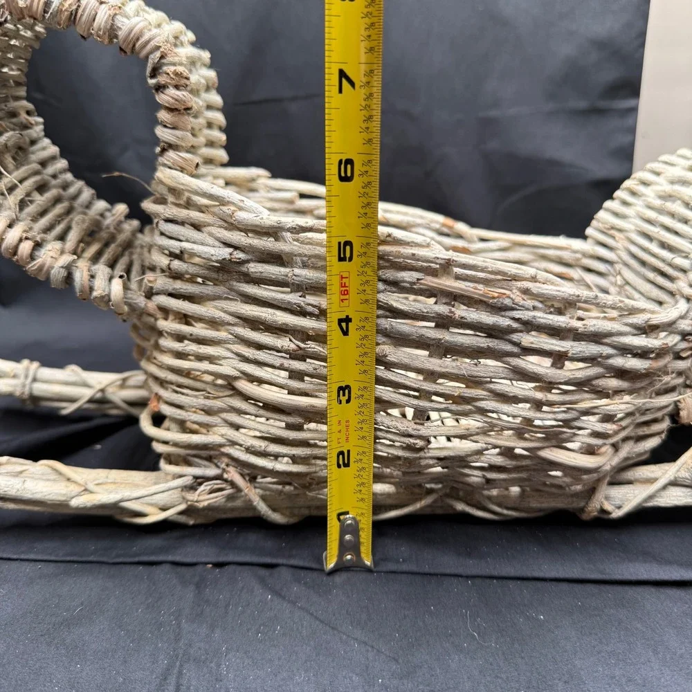 Rustic Wicker Sleigh Basket Christmas Decor Weathered Gray Twig Centerpiece 17in